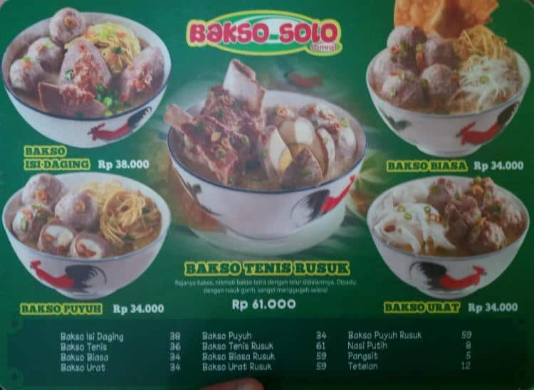 Bakso Solo Samrat Menu Menu For Bakso Solo Samrat Pantai Indah Kapuk