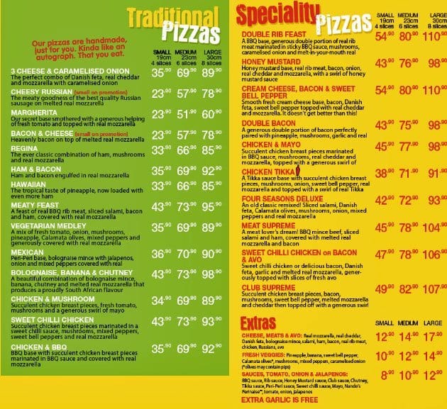Menu at Scooters Pizza pizzeria, Olifantsfontein, Square at Midstream