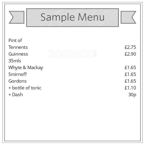 Menu at Anchor Bar, Glasgow