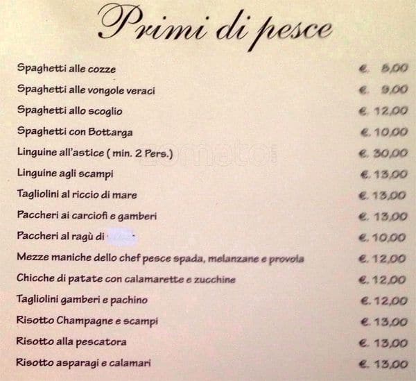 Menu di Cinecitta Milan 