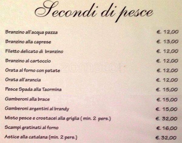 Menu di Cinecitta Milan 