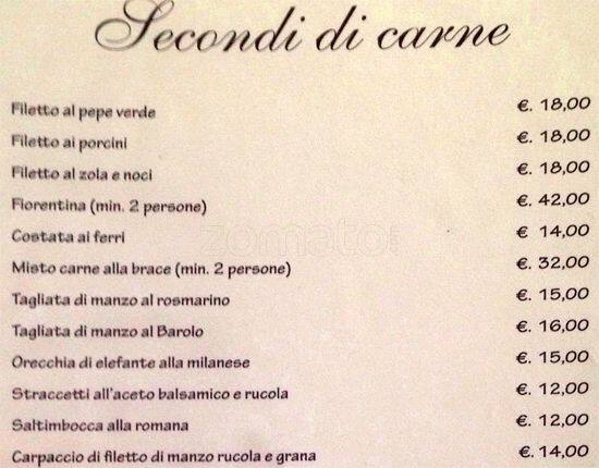 Menu di Cinecitta Milan 