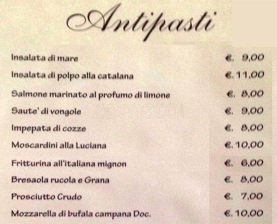 Menu di Cinecitta Milan 