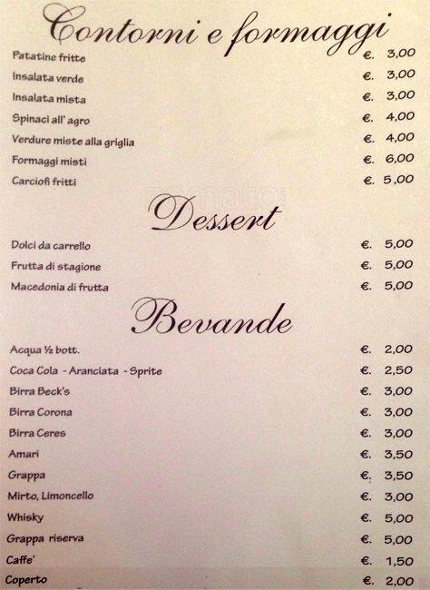 Menu di Cinecitta Milan 