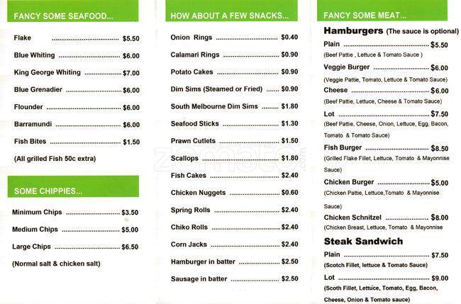 Ascot Vale Fish & Chippery Menu - Urbanspoon/Zomato