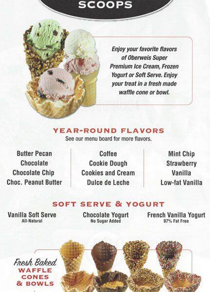 Menu at Oberweis desserts, Gurnee