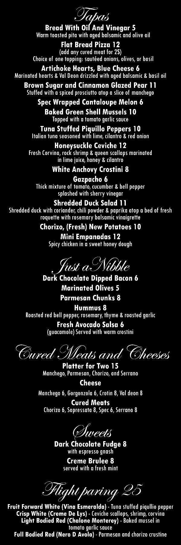 Menu at Wine Vault restaurant, Miami, N Miami Ave 105