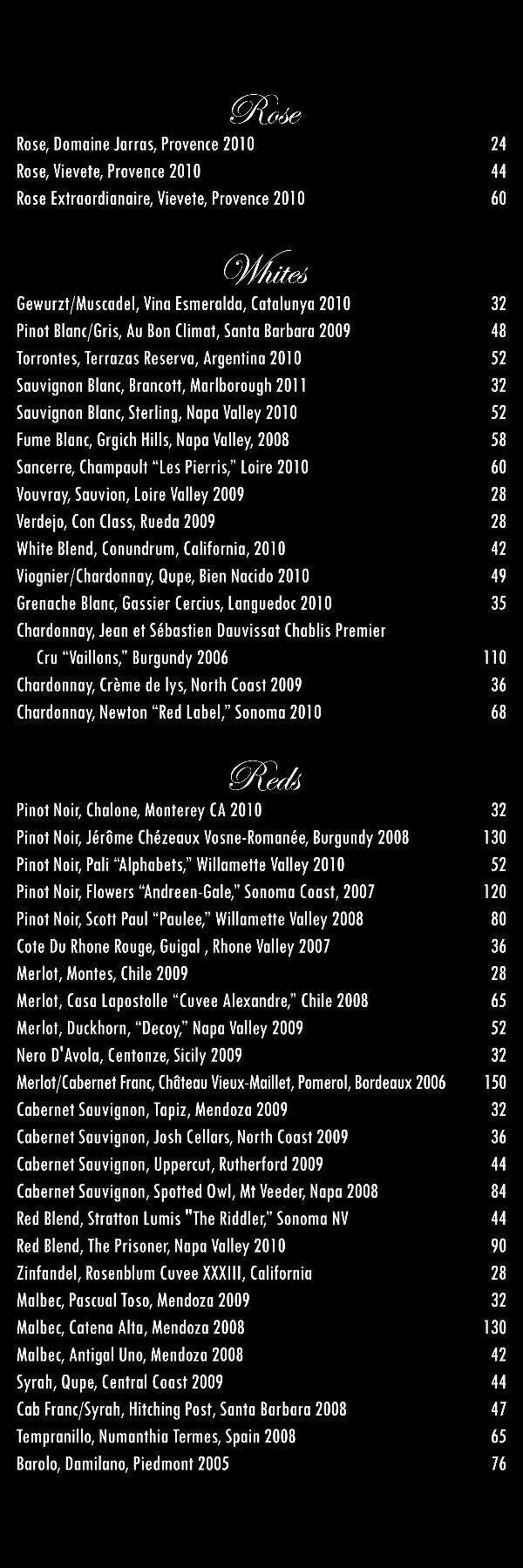 Menu at Wine Vault restaurant, Miami, N Miami Ave 105