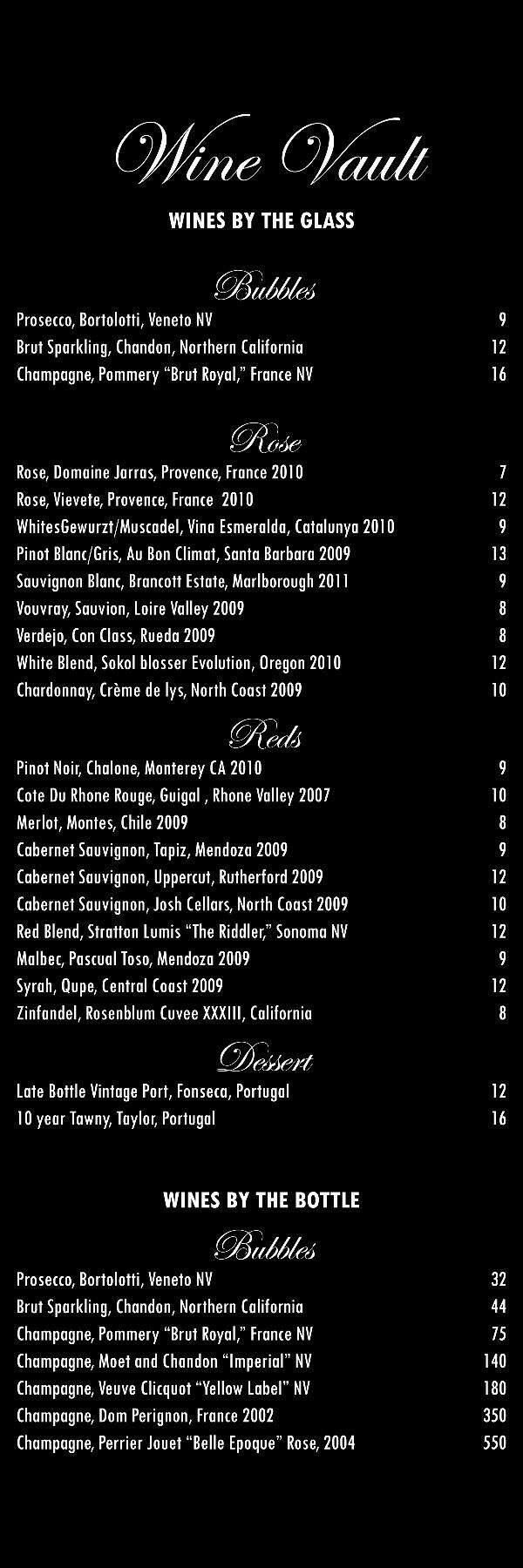 Menu at Wine Vault restaurant, Miami, N Miami Ave 105