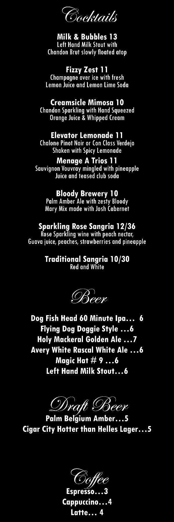 Menu at Wine Vault restaurant, Miami, N Miami Ave 105