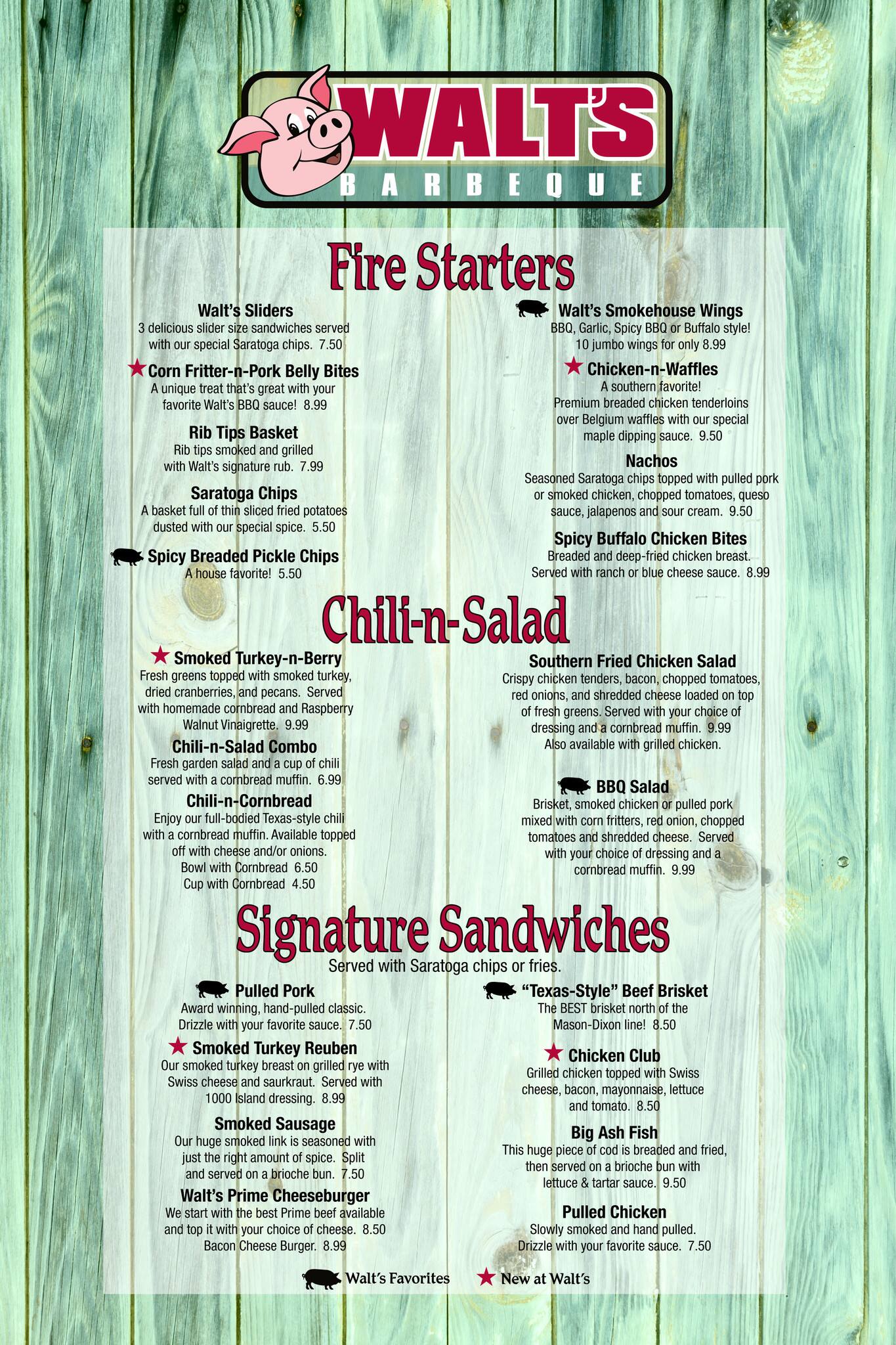 Walt's Barbeque Menu, Menu for Walt's Barbeque, Monfort Heights/White