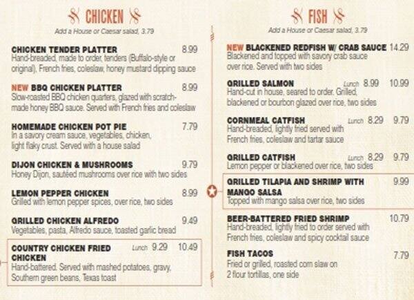 Menu at Cheddar's Scratch Kitchen restaurant, San Antonio