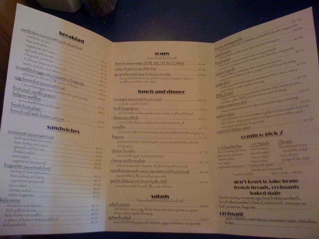 Menu at La Tartine French Bistro Cafe, Colorado Springs