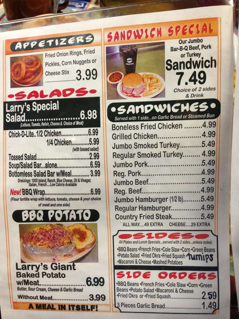 Larry's Real Pit BarBQ Menu Urbanspoon/Zomato