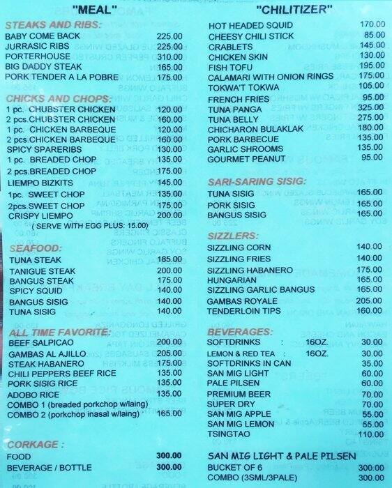 Chili Peppers Menu, Menu podniku Chili Peppers, Salcedo Village, Makati