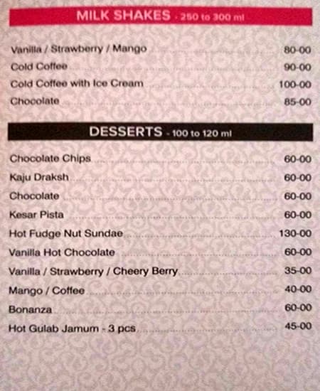 Excite Bite Restaurant menu