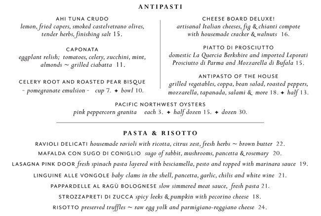 Pink Door Menu Menu For Pink Door Downtown Seattle