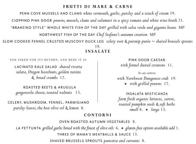 Menu At The Pink Door Restaurant Seattle