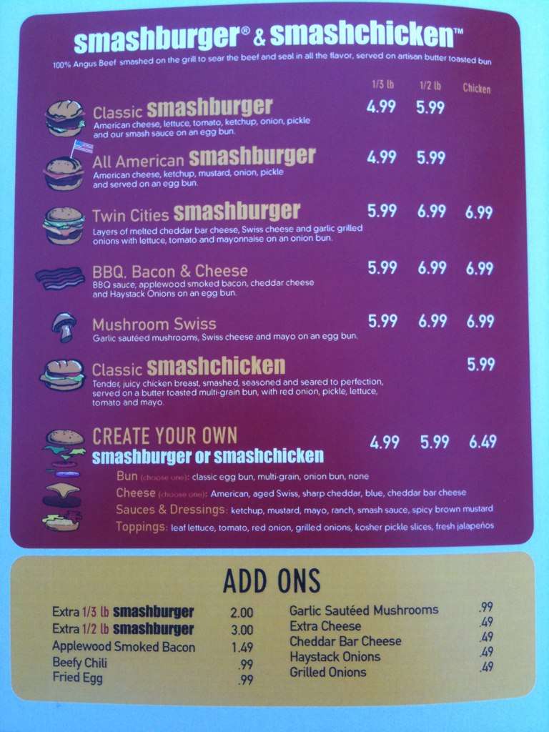 Smashburger Menu, Menu for Smashburger, Golden Valley, Twin Cities