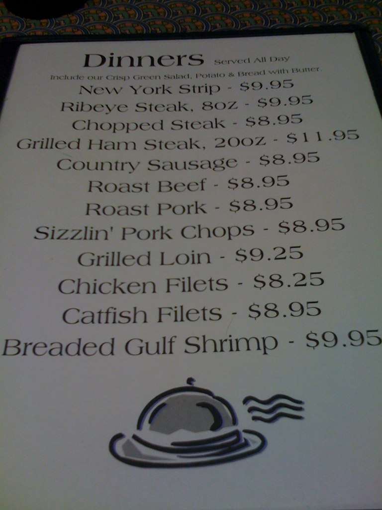 Menu at Oliverio's Southland Restaurant, Lafayette, Old U.S. 231