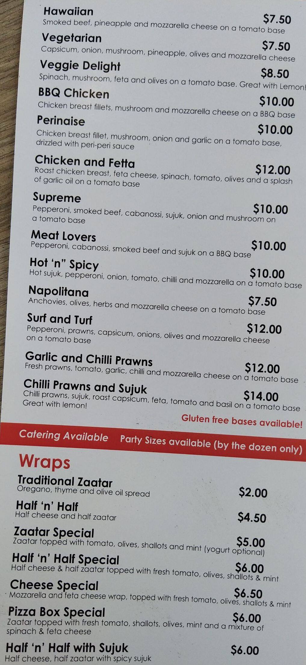 Menu at Pizzabox Café restaurant, Kogarah