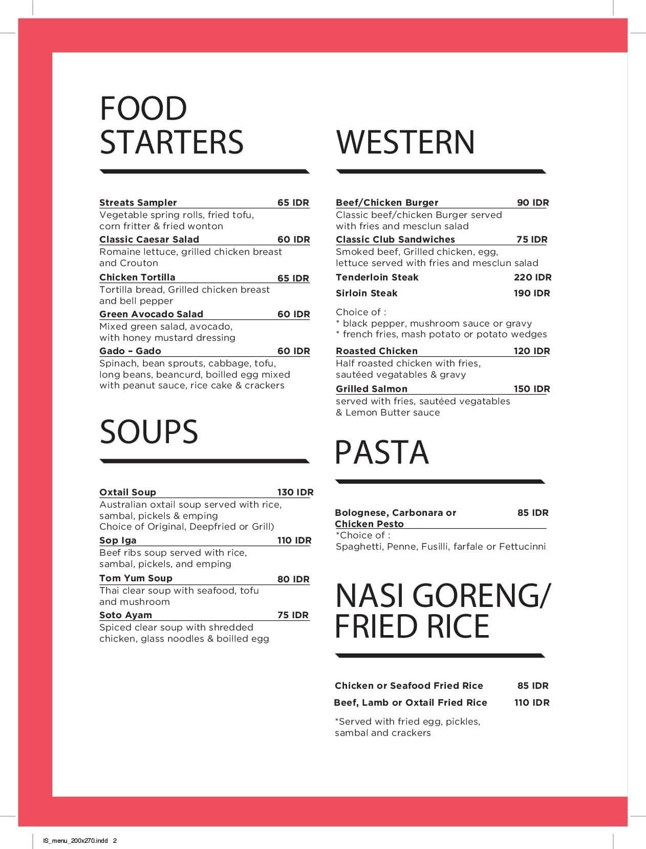 Carta De STREATs Restaurant Ibis Styles Sunter Yakarta carta-de-streats-restaurant-ibis-styles-sunter-yakarta