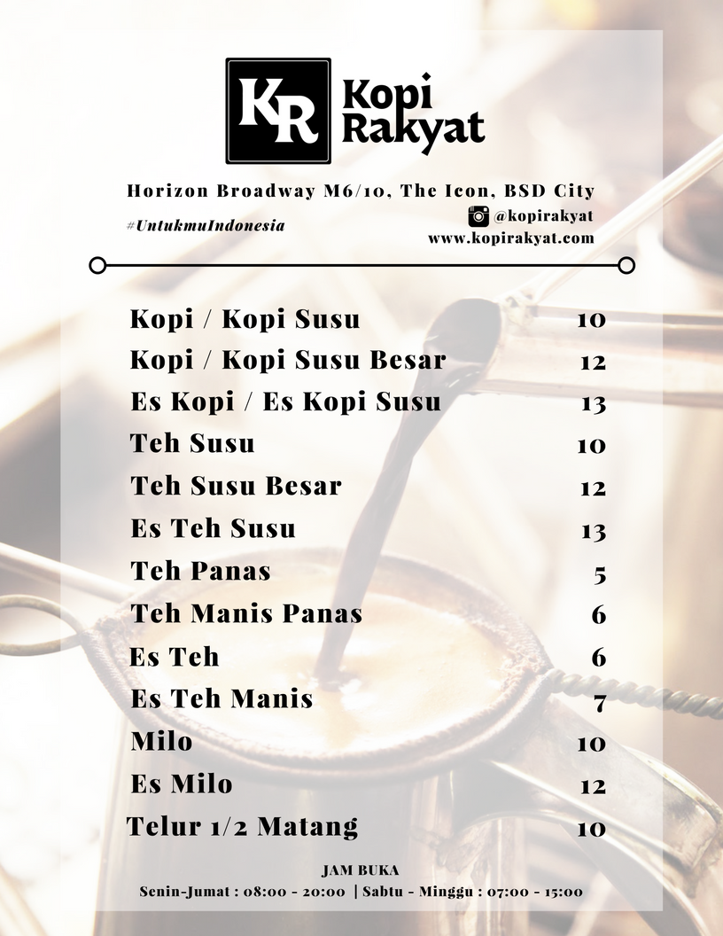 Kedai Kopi Rakyat Menu, Menu for Kedai Kopi Rakyat, Serpong, Tangerang ...