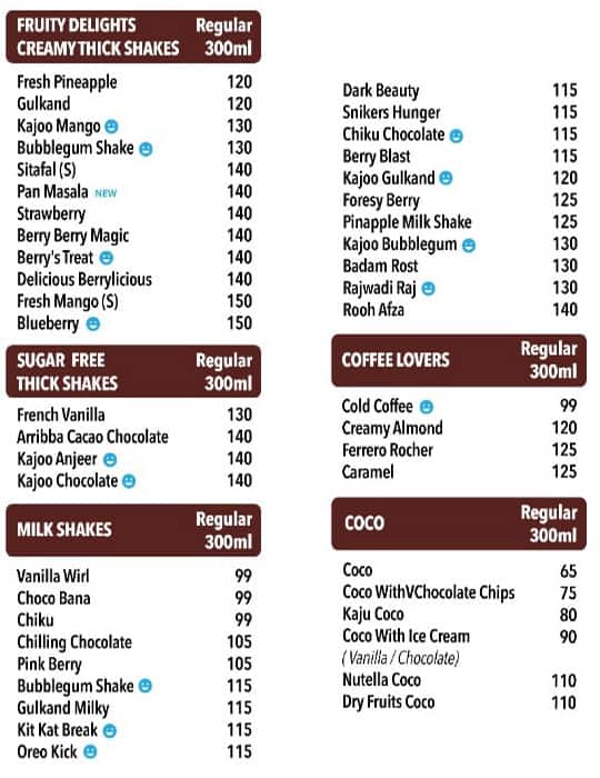 Shake Tank menu