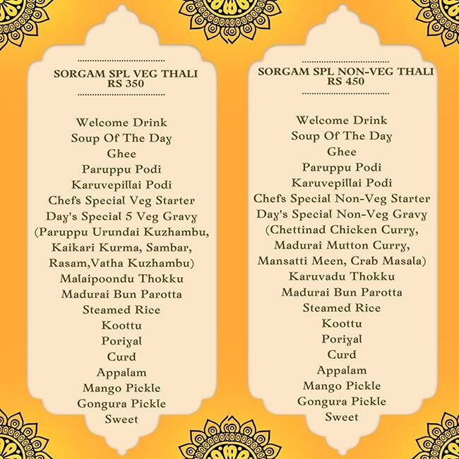 Menu of Sorgam Crimson Chakra, Adyar, Chennai