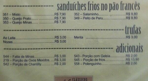 Clássicos Manóh cardápio