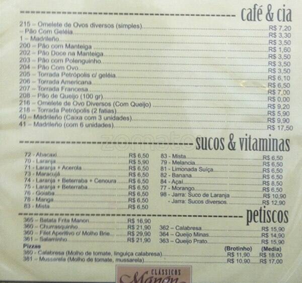 Clássicos Manóh cardápio
