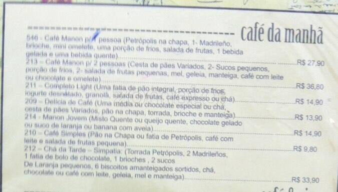 Clássicos Manóh cardápio