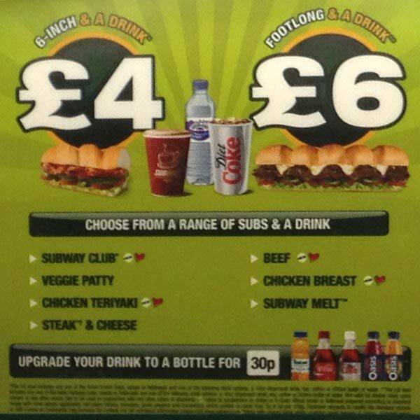 Menu at Subway restaurant, Edinburgh, 4 Leith Walk