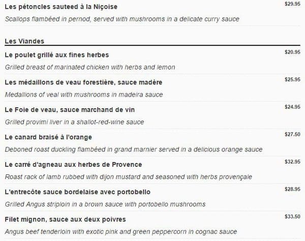 Le Montmartre menu