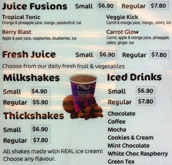 Menu at New Zealand Natural desserts, Christchurch, Cnr Marshland