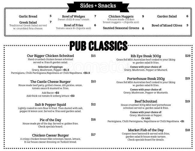 The Edinburgh Castle Hotel Menu Urbanspoon/Zomato