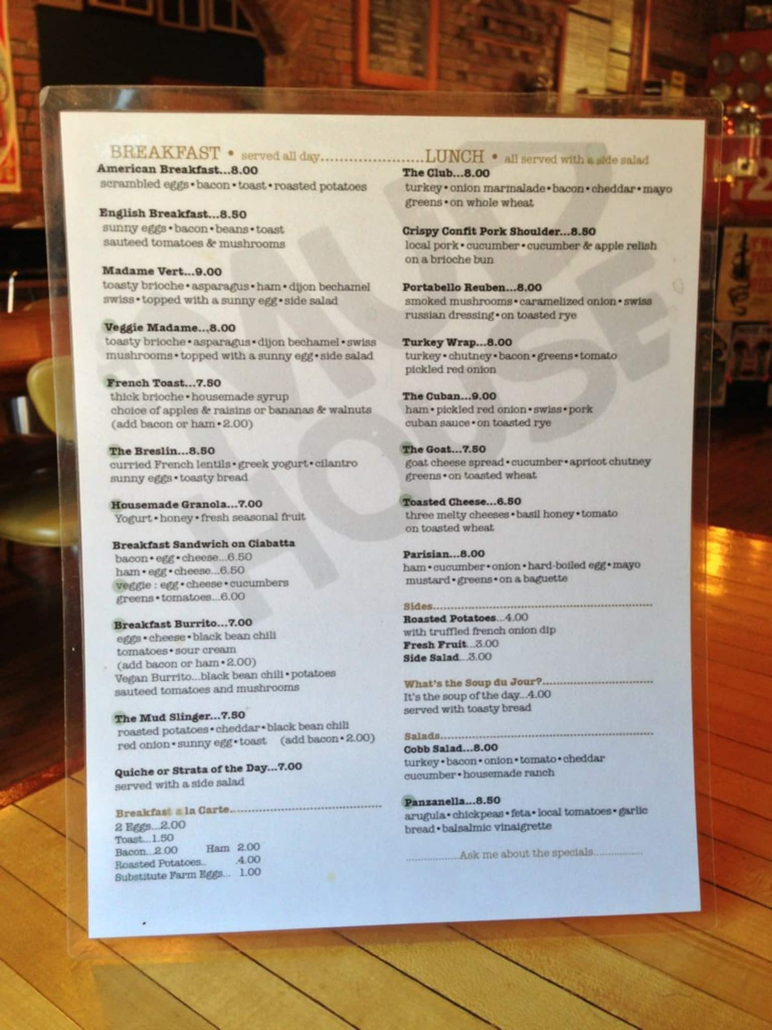 The Mud House Menu, Menu for The Mud House, Cherokee, St. Louis