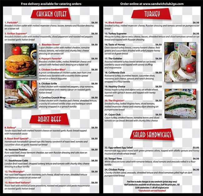 Sandwich Club Menu, Menu untuk Sandwich Club, Second Ward, Charlotte ...