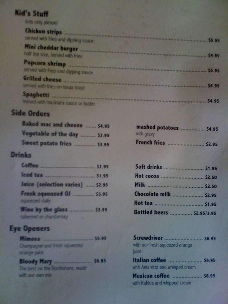 Menu at Mande's restaurant, Mandeville