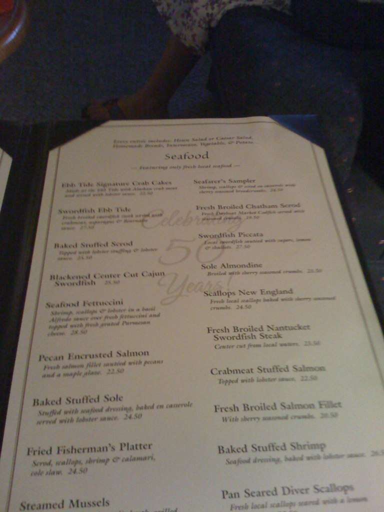Menu at The Ebb Tide Restaurant, Dennis