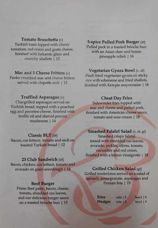 Menu at 23 Cafe Restaurant Bar., Ringwood North