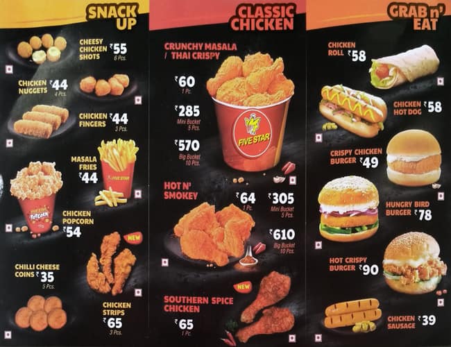 Menu at FIVE STAR CHICKEN, Bengaluru, 15-374