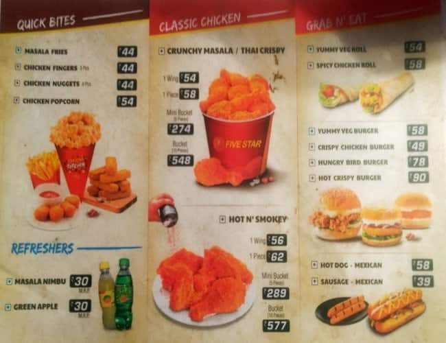 Five Star Chicken Menu, Menu For Five Star Chicken, Brookefield 