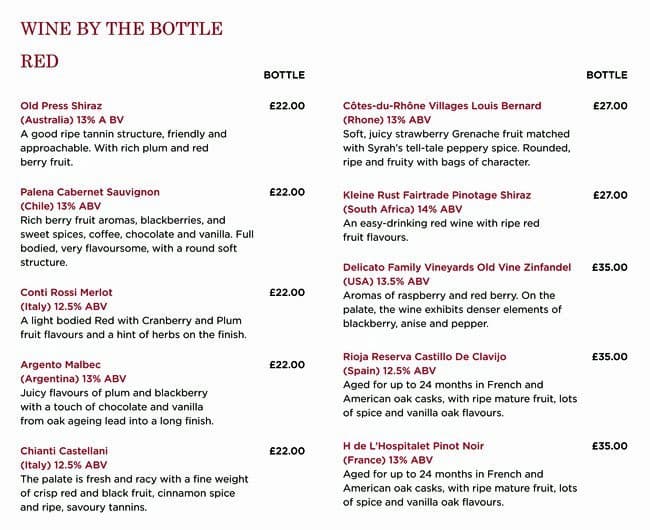 Aqua Bar & Grill - Bromley menu