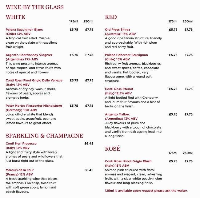 Aqua Bar & Grill - Bromley menu