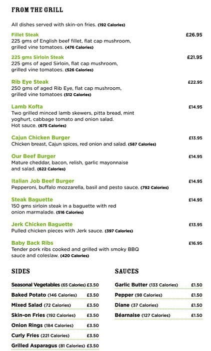 Aqua Bar & Grill - Bromley menu