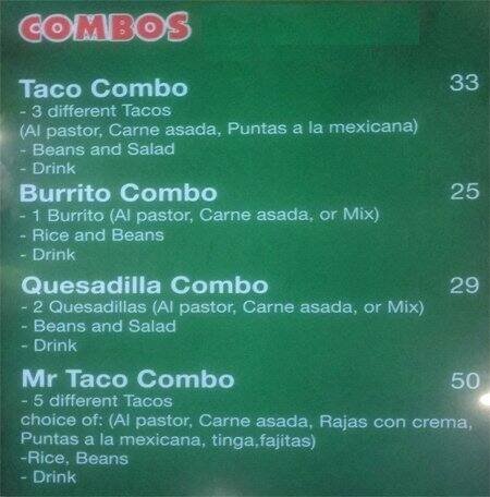 Mr Taco menu