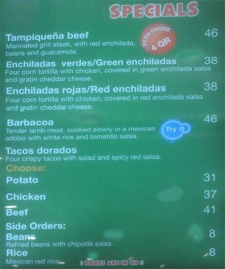 Mr Taco menu