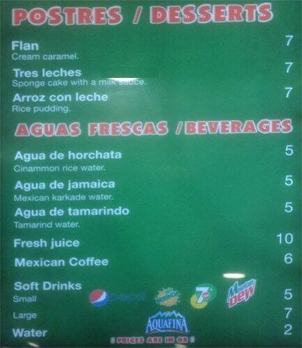 Mr Taco menu