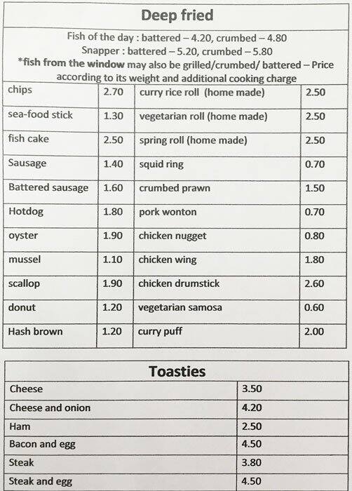 Kohi Fresh Fish Menu, Menu untuk Kohi Fresh Fish, Kohimarama, Auckland